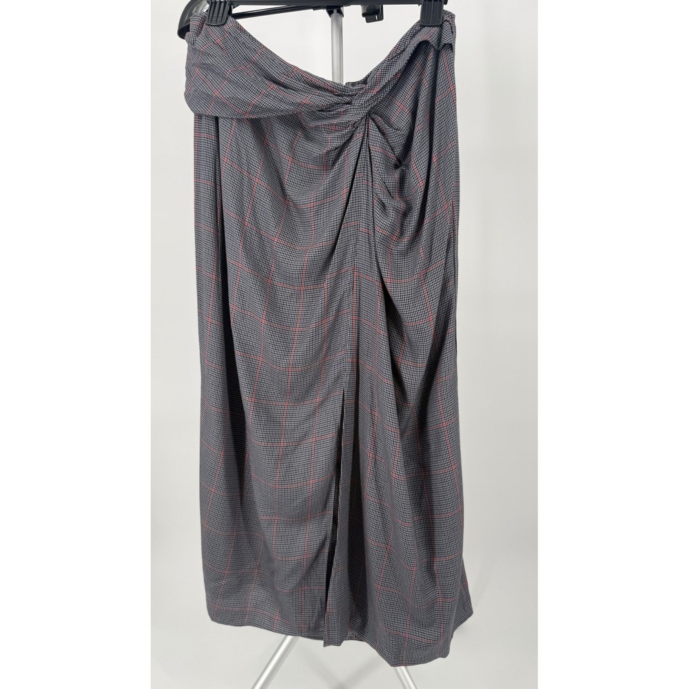 Rag & Bone Draped Plaid Midi Skirt 12 Houndstooth Windowpane Ruched Asymmetrical